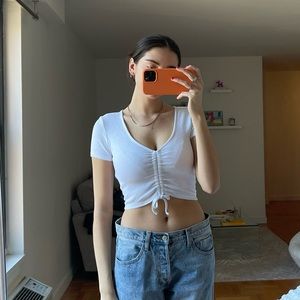 Zara White Cinch Crop Top